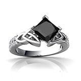 14K White Gold Square Genuine Black Onyx Engagement Ring