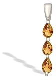 14K White Gold Genuine Pear Citrine 3-Stone Pendant