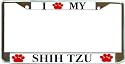 I Love My Shih Tzu Paw Prints Dog Chrome Metal License Plate Frame Holder