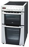 Zanussi 50cm electric cooker, ceramic hob, double oven, white,