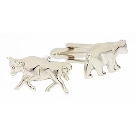 Attractive silver plated bull and bear financial or money market cufflinks with presentation box. Made in the U.S.A