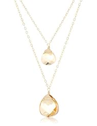 Double Layer Gold over Sterling Silver with Swarovski Elements Crystal Golden Shadow Color Briolette Pendant Necklace, 19"-20"