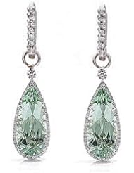 5.58Ct Green Amethyst & Diamond Dangling Hoop Pendant Earrings