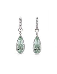 5.58Ct Green Amethyst & Diamond Dangling Hoop Pendant Earrings