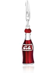 Sterling Silver Soda Bottle Design Charm with Maroon Enamel Finishing
