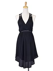 Sophisticated V-neck Lace Open-Back Crinkled  Dress