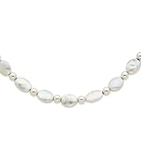 Sterling Silver Oval Cultured Pearl & Bead Necklace - 16 Inch