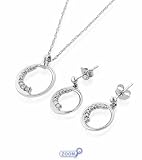 10K White Gold 0.10ct Diamond Pendant & Earrings Set