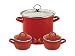 Chantal Enamel-On-Steel 5.8 Quart Soup Pot and Serving Bowls Set, Red with White Interior
