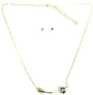 Linda Fashion Arrow Curve Rhinestone Necklace and Earrings Set, 12 Count