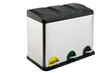 LARGE 45L TRIPLE TOP STAINLESS STEEL PEDAL RECYCLE BIN