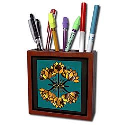 TNMGraphics Art Deco Plus - Golden Stained Glass - Tile Pen Holders-5 inch tile pen holder