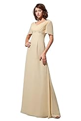 V-neck Beaded Lace Chiffon Short Sleeves Cocktail Floor Length Evening Dress/Bridesmaid Dress/Prom Dress/Wedding Party Dress  With a Sash 