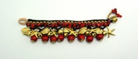 WNK International BREG006 Handmade Red Coral and Brass Bead Bracelet
