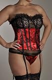 Shirley of Hollywood Plus Size Flocked Satin and Lace Strapless Corset (X25915) 38/Red