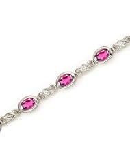 14K White Gold Oval Pink Topaz and Diamond Bracelet