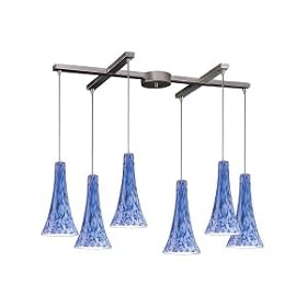 Tromba Six Pendant Light in Satin Nickel Glass Type: Starlight Blue by ELK Lighting