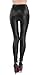 Stretch Faux Active Tights Leggings for Women Girls Juniors Pants (Small, Shiny Black)