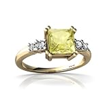 14K Yellow Gold Square Genuine Lemon Quartz Art Deco Ring Size 7.5