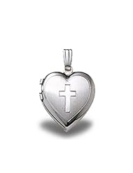 Sterling Silver Heart "Cross" Small Locket 1/2 inch x 1/2 inch Sterling Silver