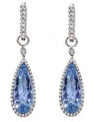 5.05ct Blue Topaz & Vs Diamond Dangling Hoop Earrings 14k Gold