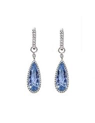 5.05ct Blue Topaz & Diamond Dangling Hoops Earrings 14k Gold