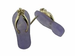 Lavender Jade Flip Flop Plumeria Strap Sandal Earrings, 14k Gold
