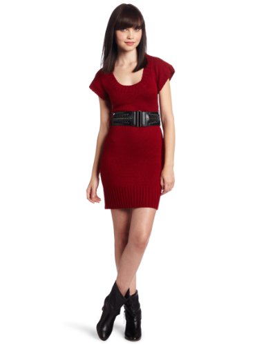 My Michelle Juniors Chunky Sweater Dress With Belt, Red, Small