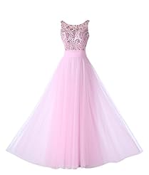 Sexy Scoop Neck Open-Back Beaded Tulle Evening Dress/Pageant Dress/Prom Dress 