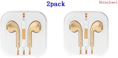 ShineJewel(TM) 2Pack Earphone In-ear Headphone with Microphone & Volume Control for I Phone I Pad I Pod High Quality 3.5 Mm Plug for Mp3 Player-Gold