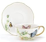 Porcelain Butterfly Teacup And Saucer Set With Gold Trim Fine Dining And Table Decor