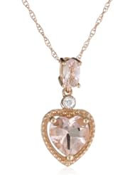 10k Rose Gold Morganite and Diamond Heart Pendant Necklace, (0.01 cttw, G-H Color I2-I3 Clarity), 17"