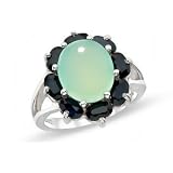 7 1/2 Carat Green Chalcedony & Black Sapphire Sterling Silver Ring