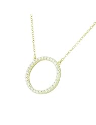 Sterling Silver Womens Yellow Gold Plated Circle of Life White Crystals CZ Pendant Necklace