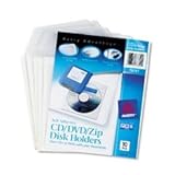 Self Adhesive Media Pockets, For Zip, CD, & DVDs, Vinyl, 10 Per Pack, Clear