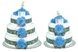 Bloomers Blue Mums With Swirls Diaper Cake-2 Tier