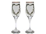 ArtisanStreet's Champagne Toasting Flutes for Bride & Groom. Hand Painted Design of Oval Roses Wreaths. 24 Carat Gold Rims. Made to Order. Signed by Artisan