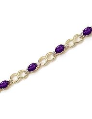 14K Yellow Gold Oval Amethyst and Diamond Bracelet
