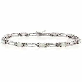 Sterling Silver Created White Opal and Genuine Diamond Accent stone Bracelet by SilverSpeck.com