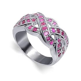 New .925 Sterling Silver Band Ruby Gemstone Ring Size 8 by .925 Sterling Silver Cubic Zirconia Mother of Pearl Flower Ring
