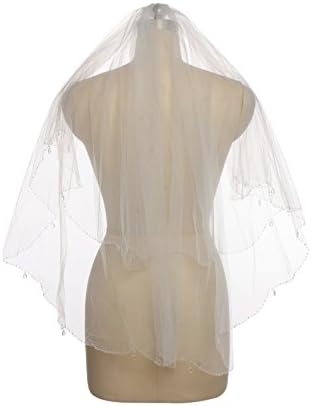 Passat 2 Tier Crystal Beaded Edge Fingertip Length Bridal Wedding Veil H78