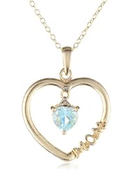 Sterling Silver Diamond Accent Heart with Blue Topaz Heart Center Mom Pendant Necklace, 18"