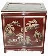 Asian Furniture & D&eacute;cor - 22" Chinese Red Lacquer End Table w/ Hand painted Landscape Design