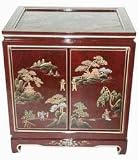 Asian Furniture & D&eacute;cor - 22" Chinese Red Lacquer End Table w/ Hand painted Landscape Design