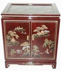 Asian French Red Landscape End Table