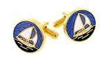 Attractive yellow gold plated and hand enameled yacht or sailboat cufflinks with presentation box by For the Cuff