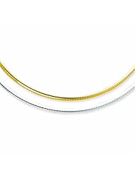 14K Gold 3mm Reversible White & Yellow Domed Omega Necklace 18 Inches