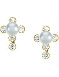 Genuine IceCarats Designer Jewelry Gift 14K Yellow Gold Youth Prl & Cz Cross Ear W/Bac. Pair Children&apos;s Pearl Cz Cross Earrings W/ Backs Youth Prl & Cz Cross Ear W/Bac In 14K Yellow Gold