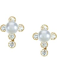Genuine Ibiza Elegance TM 14K Yellow Gold Childrens Pearl & Cz Cross Earrings with Backs. 0.43 Grams . 100% Satisfaction Guaranteed.