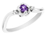 Amethyst Gemstone and Diamond Ring in 14K White Gold